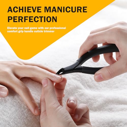 BEZOX Cuticle Trimmer for Salon-Worthy Nails - Professional Half Jaw (5 mm) Cuticle Clippers with Anti-Slip Silicon Handle, Precision Cuticle Cutters Premium Manicure Tool - Dark