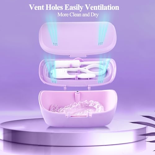 Double Layer Retainer Case With Mirror, Retainer Holder With Remover Tool And Cleaning Brush With Vent Holes Compatible With Aligner Case, Retainer Case,Orthodontic Supplies Case