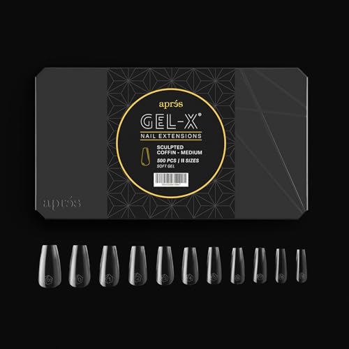 Aprés Gel-X® Sculpted Coffin Medium Tip Box | 500pc Gel-X Tips, 11 Sizes 00-9, Premium Quality