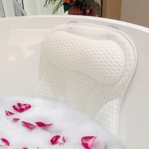 Bath Pillow Bathtub Pillow, Thick Padded Ergonomic Bathtub Headrest for Tub Neck and Back Support with Soft 4D Mesh Fabric and Six Non-Slip Suction Cups, Bath Pillows for Bath Accessories
