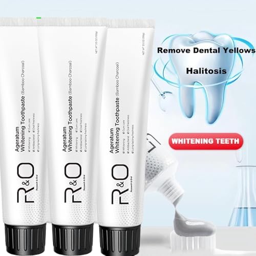 R&O Ageratum Whitening Toothpaste with Bamboo Charcoal, 3.53 oz - Removes Stubborn Stains, Great for Teeth Whitening, Reduces Plaque, Promotes Oral Health with Long - Lasting Fresh Breath (3 Tubes)