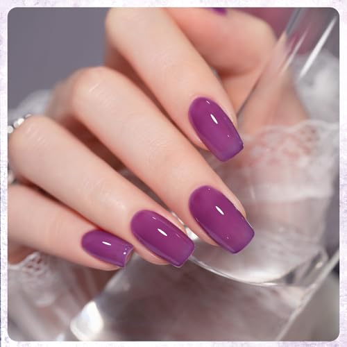 GAOY Jelly Purple Gel Nail Polish Set, 6 Transparent White Pink Colors, UV Light Cure Gel Polish for Salon and Nail Art DIY at Home
