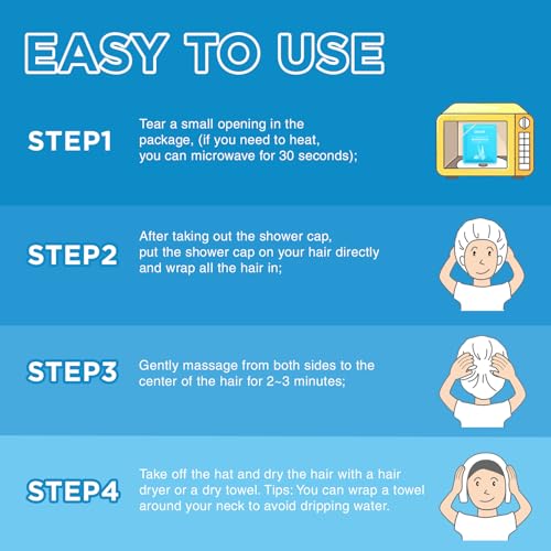 OK TAPE No Water Shampoo Cap (6 Packs), Microwaveable Rinse Free for Bedridden Patients or Elderly, Waterless Shampoo and Condition Hair, Aloe Vera Fragrance