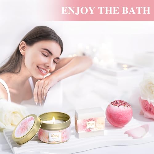 Gifts for Women, Happy Birthday Gifts for Women, Mothers Day Bath and Body Gifts for Woman with Unique Rose Self Care Gift, Home Spa Gift Basket for Mom, Girlfriend, Sister, Female Friends, Coworker
