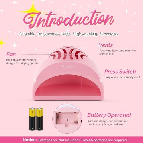MelodySusie Portable Kids Nail Dryer, Mini Nail Fan Quick Nail Dryer for Regular Polish Manicure Tool, Safe for Hands, Skin, Children's Gift, Great Gift for Girls