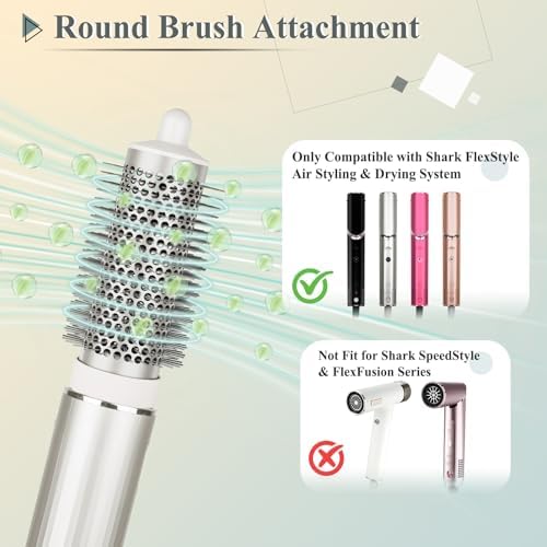 Round Brush Attachment for Shark FlexStyle Blow Dryers Attachments, Normal Oval Round Volumizing Brush Styling for Straight, Wavy, Curly, and Coily Hair, Sliver