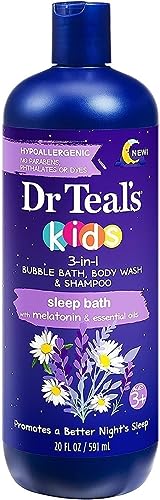 Dr. Teals Kids 3 in 1 Foaming Bath Gift Set (2 Pack, 20oz Ea) - Kids 3 in 1 Bubble Bath, Body Wash & Shampoo with Melatonin & Pure Epsom Salt - Essential Oils Nourish Skin - Hypoallergenic Formula