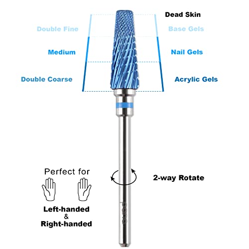 PANA 5-in-1 Pro Upgraded Multi-Function Drill Bit 3/32" Shank Size - (Blue, 2X Coarse to 2X Fine) - Mix Size Tungsten Drill Bit Fast Remove Acrylic Hard Gel Nail for Manicure Pedicure
