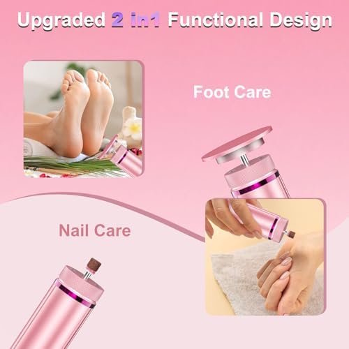 Electric Foot Callus Remover: 2-in-1 Rechargeable Foot File with 7 Adjustable Speeds & 1200RPM Power - Replacement Sandpaper Discs - Professional Pedicure Tool for Dead Skin & Calluses Removal