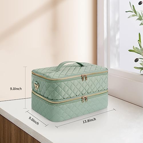 Ethereal Nail Polish Organizer Case Holds 50+ Bottles(15ml/0.5fl.oz) and Nail Lamp, Double Layer Nail Polish Storage Bag for Nail Kit, Manicure Tools, Green