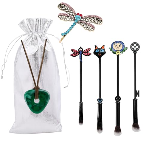 Horror Movie Coraline Makeup Brushes - Charm Women Halloween Coraline Makeup Brush Set Metal Memorial Collection Silver Drawstring Bag (makeup brushes jewelry set)