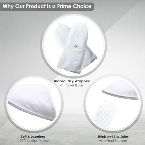 MODLUX Spa Slippers, 12 Pairs Cotton Velvet Closed Toe Disposable Slippers for Guests, 6 Medium and 6 Large House Shoe, Hotel, Home, Indoor, Bride Slippers, Slip-on with Travel Bag, White