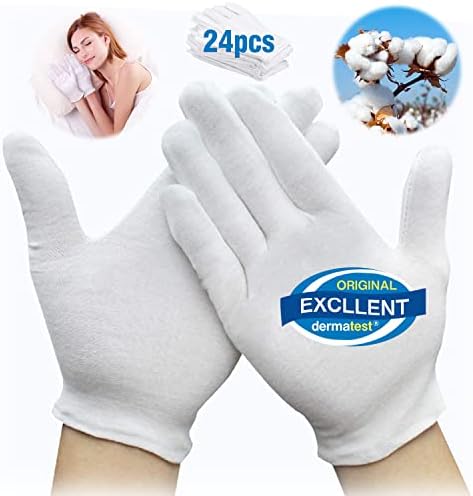 Cotton Kids Gloves - 24pcs Soft White Moisturizing Eczema Gloves for Dry Hands SPA Inspection (X-Small)