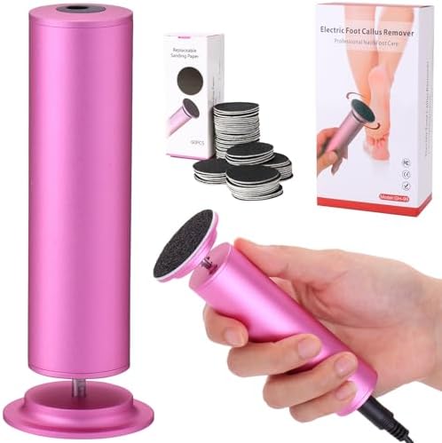 AFFLAT Electric Foot Callus Remover, Adjustable Speed (0-600Rpm), Adjustable Speed Foot Scrubber with 60 Pcs Sandpaper Discs, Electric Callus Remover for Feet,Pedicure Tool for Men and Women,Pink