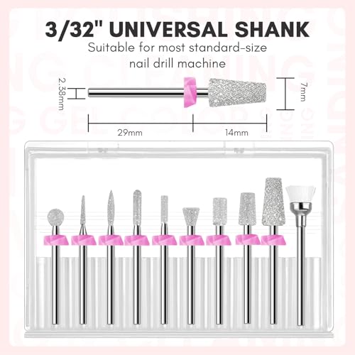 Makartt Nail Drill Bits:10Pcs Dimond Sanding Bit Sets for Nail Drill E-File,Upgraded Cuticle Cleaner Nail Bit Kit Tool Bits for Acrylic Nail Art Tools Nails Manicure Nail Prep,Nail Salon Home DIY Use
