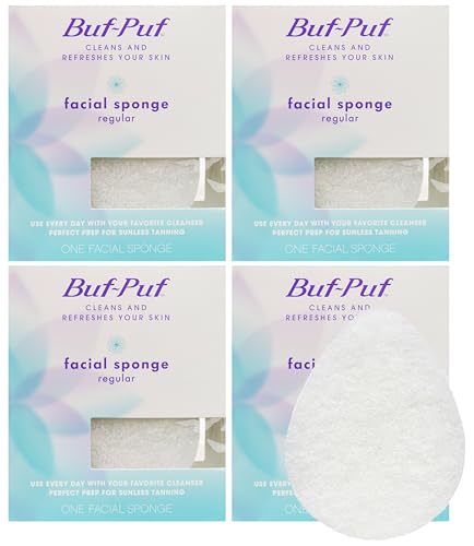 Buf-Puf Facial Sponge, Dermatologist Developed, Removes Deep Down Dirt & Makeup That Causes Breakouts and Blackheads, Reusable, Exfoliating, White, 4 Count