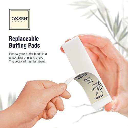 Onsen Secret Japanese Nail Reboot Cuticle Oil Kit | Buffer and Shine Kit w/ Professional File, 3-Way Buffer Block & Free Replacement Pads | Strengthening Combo for Healthy Nails, 1pk