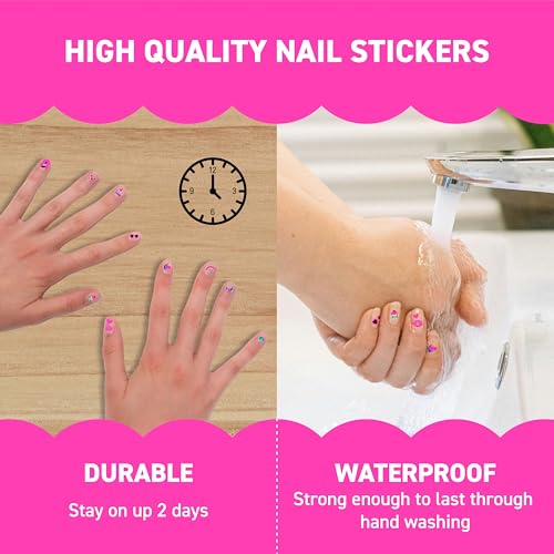 Omy Unicorn Nail Stickers for Kids - 200 Stickers, Waterproof, Durable, Fun, Creative Designs | Strong Enough to Last Through Hand Washing - Easy to Apply, Safe, Non-Toxic | Age 3 and Up