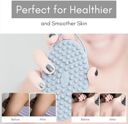 Avilana Silicone Body Scrubber – Silver-Infused Gentle Shower Brush & Loofah Alternative – Fast-Drying, BPA-Free Silicone Body Exfoliator for Sensitive Skin – for Men & Women (Blue, Massage)