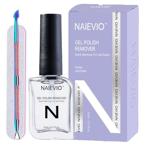 Gel Polish Remover Kit - Remove Gel Polish in 3-5 Min! No Soak & Foil-Free Gel Nail Polish Remover with Cuticle Pusher & File for Salon Results at Home (0.5 fl oz)