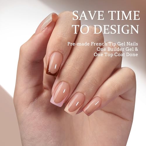 BTArtboxnails XCOATTIPS French Tip Press on Nails - Skin Tones Short Press On Nails Square, Soft Gel Nail Tips with Nail Gel, French Protecting Duo, Nail Lamp, All in One Fake Nail Extension Kit