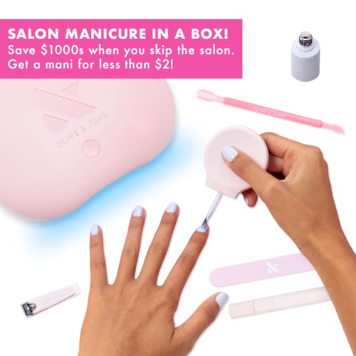 Olive & June Gel Mani System Set | Includes Nail Tools, Peel-Off & Gel Base Coats, Top Coat, LED Lamp, Cuticle Serum & The Poppy | Easy At-Home Mani Kit | 15-Free, Vegan, Cruelty-Free