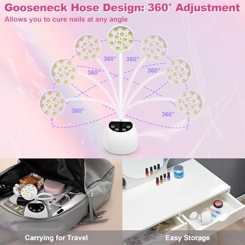 CGBE UV LED Nail Lamp, 36W Mini Cordless Flash Cure Lamp, USB Rechargeable Goosenecks LED Nail Light for Gel Nails with 4 Timers & Auto Sensor for Salon Home DIY Use, White