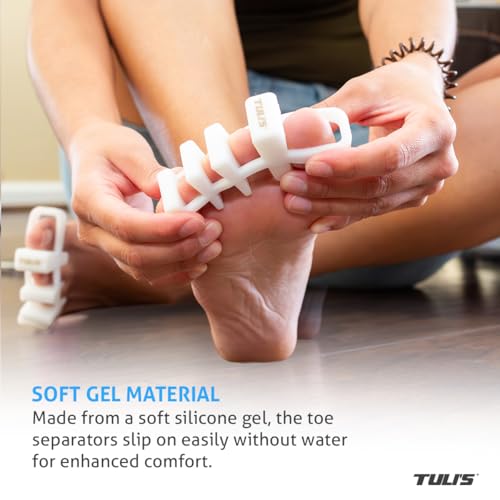 Tuli's Soft Moves Adjustable Toe Separators, Soft Silicone Toe Spacers for Alignment, Bunions, Hammertoes, Plantar Fasciitis, Yoga, and Morton’s Neuroma, One Size Fits All, White
