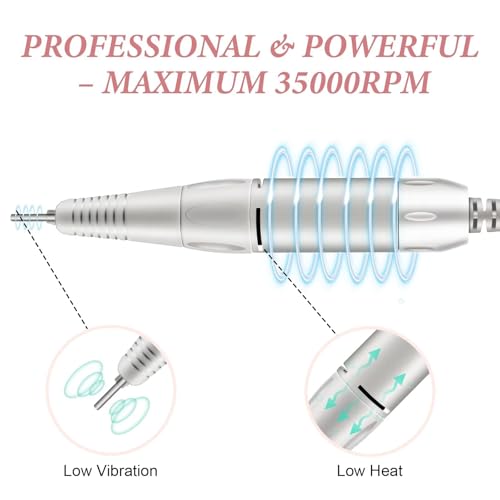 Electric Nail Drill, DELIFO Portable Nail Drill Professional PedicureRechargeable 35000 RPM Nail File Machine Acrylic Nails Polishing Tools with Bits LED Display for Home Salon Manicure