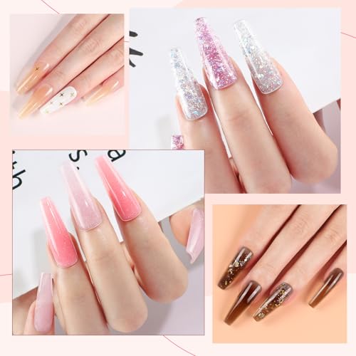 COSCELIA Poly Nail Gel Kit Starter Kit 18pcs 16ML Poly Nail Extension Gel without Lamp for Beginners with Everything Nail Thickening Solutions Matte Top Coat Summer Colors DIY Gifts for Women