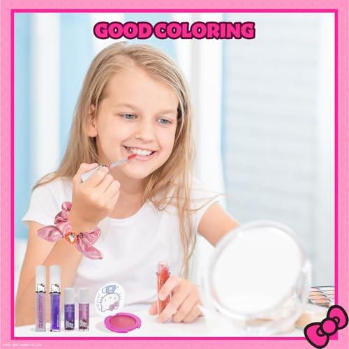 Hello Kitty - Townley Girl Train Case Cosmetic Makeup Set Includes Lip Gloss, Eye Shimmer, Nail Polish, Hair Accessories & More! For Girls, Ages 6+ Perfect for Parties & Makeovers
