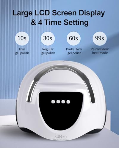 UV Nail Lamp 288W UV Light for Gel Nails Professional UV Lamp for Gel Nail Polish Nail Dryer with 63 LED Beads 4 Timer Smart Sensor LCD Display Portable Handle Fast Curing for Salon and Home