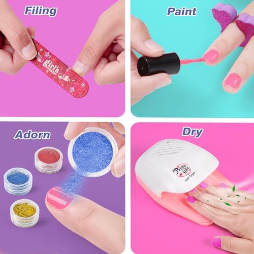 Kids Foot Spa & Nail Kit Set, Kids Spa Day Kit for Girls, Massage Foot Soak Tub and Nail Dryer, Manicure Pedicure Art Salon Girl Gift for 5-12, Christmas Birthday Gifts