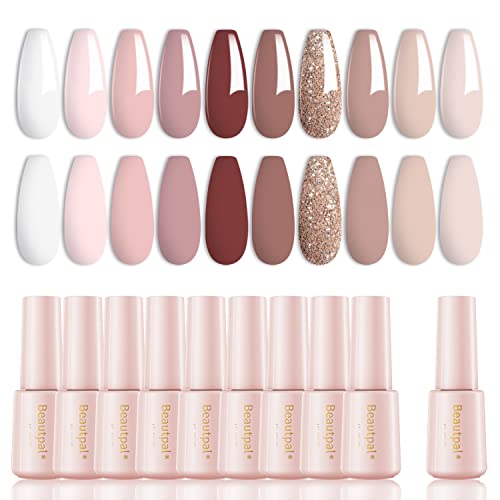 Beautpal Nude Gel Polish 10 Pcs All Seasons Skin Tones Gel Nail Polish Nude Pink Neutral UV Gel Polish Nail Set Salon DIY Manicure Gift Set