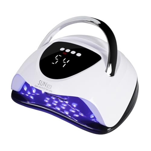 UV Nail Lamp 288W UV Light for Gel Nails Professional UV Lamp for Gel Nail Polish Nail Dryer with 63 LED Beads 4 Timer Smart Sensor LCD Display Portable Handle Fast Curing for Salon and Home