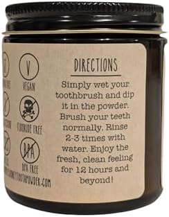Remineralizing Vegan Fluoride Free Tooth Powder Peppermint Formula I Glass Jar I Stronger Teeth I Fresh Breath I with Xylitol I Organic Ingredients