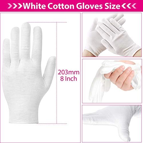 20 Pairs Cotton Gloves for Dry Hands, Paxcoo White Cotton Gloves for Eczema, Cosmetic Moisturizing and Jewelry Inspection, Medium Size