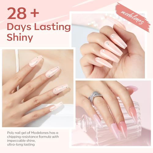 modelones Poly Gel Nail Kit 6 Colors with 8 W Nail Lamp Extension Gel Kit Jelly Milky White Pink Nude Complete Tools Beginner Thickening Solutions DIY at Home for Women