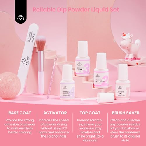 Beetles 36Pcs Dip Powder Nail Kit Starter, 20 Colors Nude Pink Yellow Gray Glitter Burgundy Dipping Powder Set with Base Top Coat Activator Brush Saver for Nail Art Manicure Graceful Lady Collection