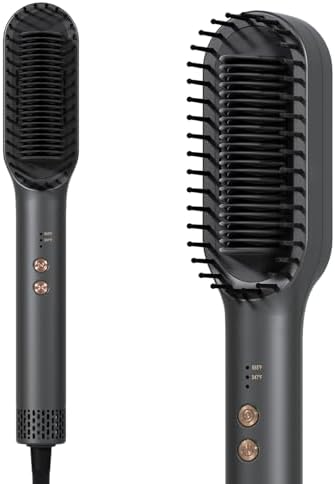 Hair Straightener Brush, Hair Straightener Comb Straightening Brush for Women, 30s Fast Heating & Dual Voltage, Grey