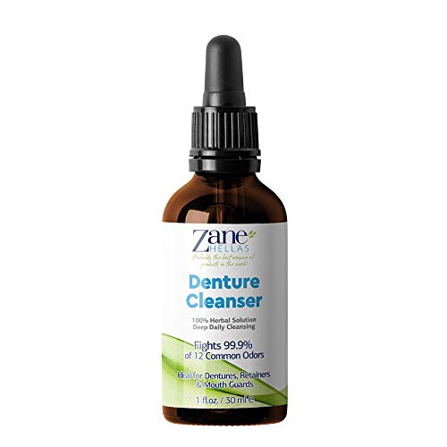 Zane Hellas Denture Cleaner. Oregano Oil Power. Ideal for Dentures, Retainers, Braces, Mouth Guards. Helps Remove Plaque, Tartar, Stains and Bad Odor. 100% Herbal Solution. 1 fl.oz.-30ml.