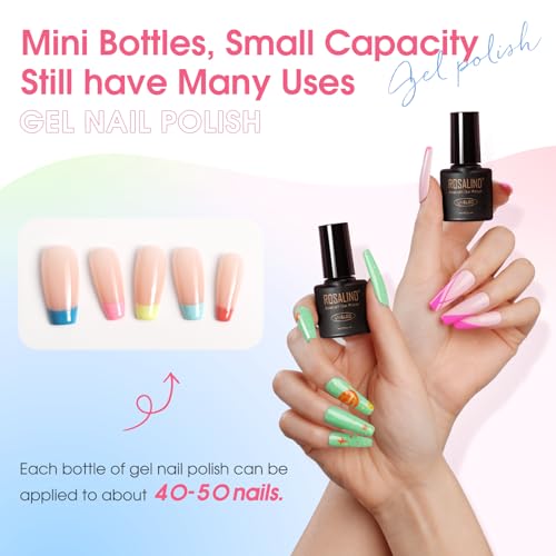 ROSALIND 100PCS Gel Nail Polish Set, 92 PCS Colors Gel Polish Set with 8 Bottles of Base and Glossy Matte Top Coat Starter Nail Set Suitable for All Seasons Gift for Women