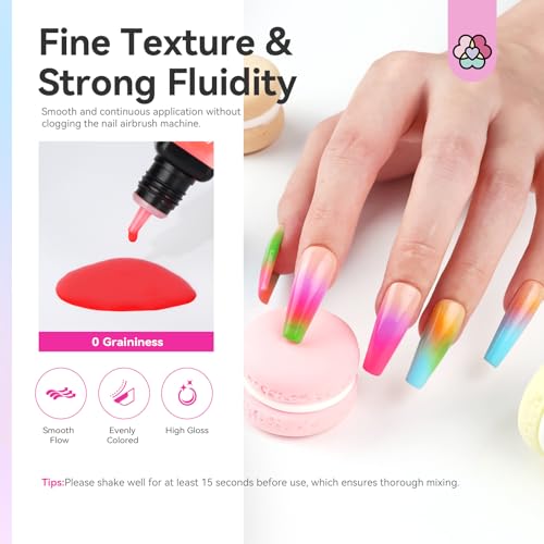 SAVILAND Airbrush Gel Nail Polish: Dilution-Free 24 Colors Airbrush for Nails Non-Acetone for Gradients Nails Blush Nails Layered Nail Art Various Pattern High Color Saturation for Home Salon Kit