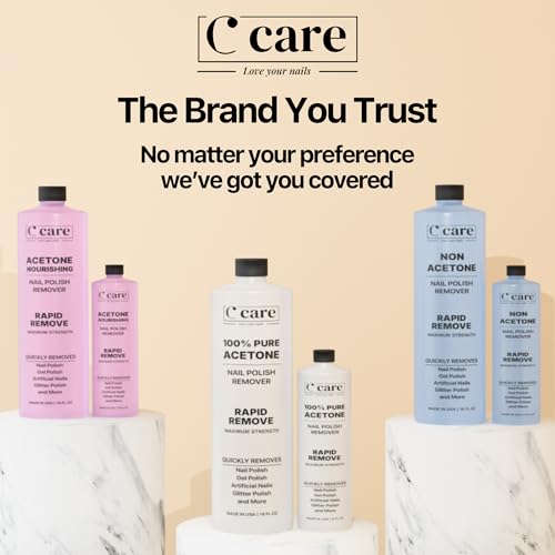 C CARE 100% Pure Acetone Nail Polish Remover | Professional Quality | Rapidly Removes Natural, Gel, Acrylic, and Glitter Nails | 16 Fl oz