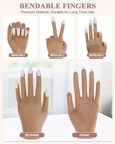 Practice Hand for Acrylic Nails, Silicone Hand for Nail Practice, Nail Tips Won't Fall off Nail Hand, Flexible Nail Practice Hand for Beginners,13.7 x 6.29 x 1.88in
