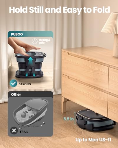 Puboo Collapsible Foot Spa with Heat and Remote – Electric Foot Bath Massager with 16 Motorized Rollers, Adjustable Temperature, Compact Design – Ideal Gift for Home Wellness & Stress Relief