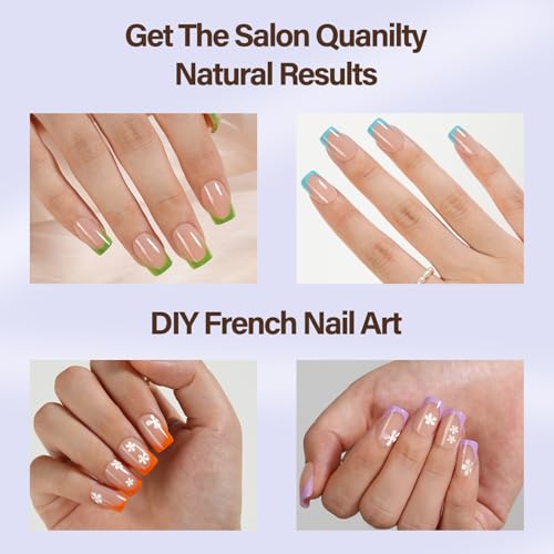 Misssix XBASICTIPS French Tip Press On Nails, 300Pcs French Gel Nail Tips Short Square, Soft Gel Pre-shaped No Need to File 3 in 1 Tips, Fake Nails for Nail Art DIY Extension Designs 15 Sizes