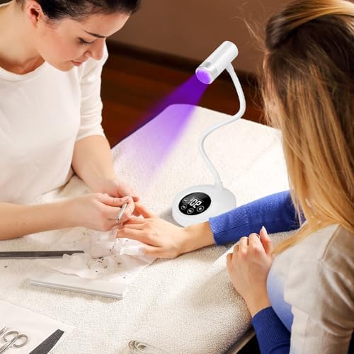 AORAEM UV LED Nail Lamp, Rechargeable Gooseneck Lamp for Gel x Nails 12W Quick Dry LED Nail Light Nail Dryer with 4 Timers & Auto Sensor, Professional Flash Cure Light for Gel Nails Home DIY White
