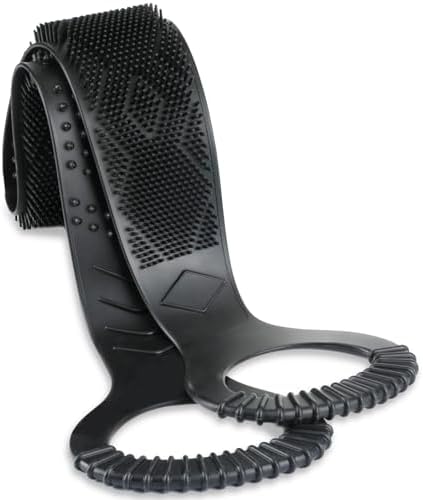 FREATECH Silicone Back Scrubber for Shower, 36" Dual-Sided Back Washer Exfoliator Strap to Clean, Exfoliate and Massage, Easily Cover The Entire Back for Men Women, Easy to Clean, Black