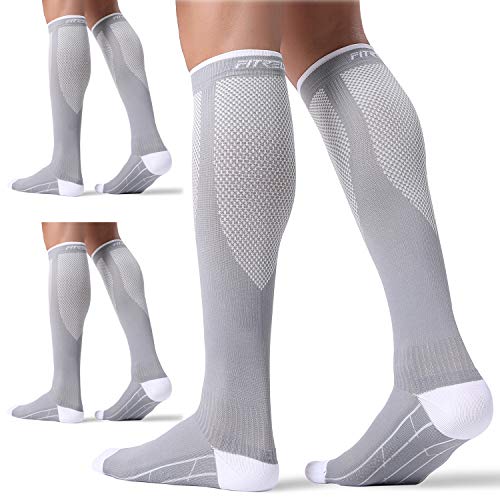 FITRELL 3 Pairs Compression Socks for Women and Men 20-30mmHg- Circulation and Muscle Support Socks for Travel, Running, Nurse, Knee High Socks, GREY S/M
